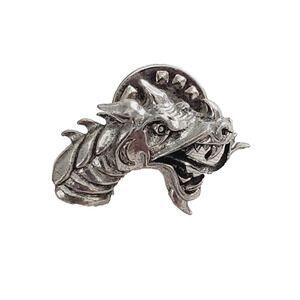 Vintage Fierce Dragon Head Lapel Hat Pin Nice Details!! Mystical Small Silver